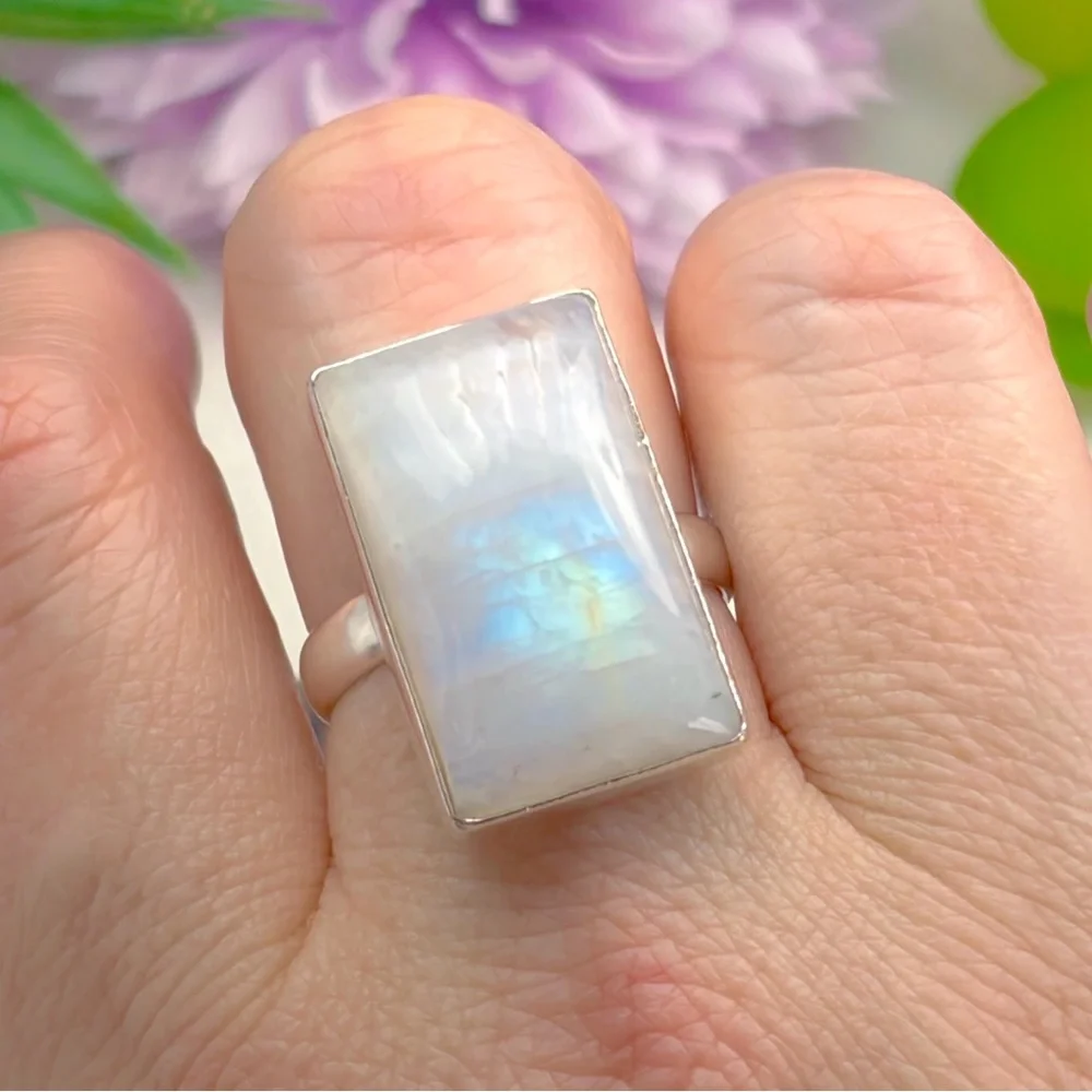 Pure Sterling Silver 925 Rainbow Moonstone Ring Size 9 1/4 9.25 Boho Southwest - Picture 4 of 10